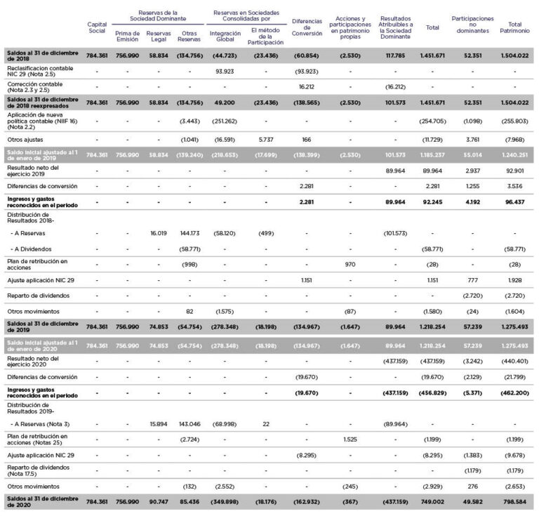 Estados De Cambios En El Patrimonio Neto Consolidado Memoria Nh